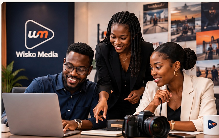 Professional team collaborating on a Wisko Media brand campaign